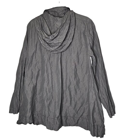 Eileen Fisher Lightweight Gray Crinkle Hooded Jacket Organic Cotton Blend L - Picture 2 of 12